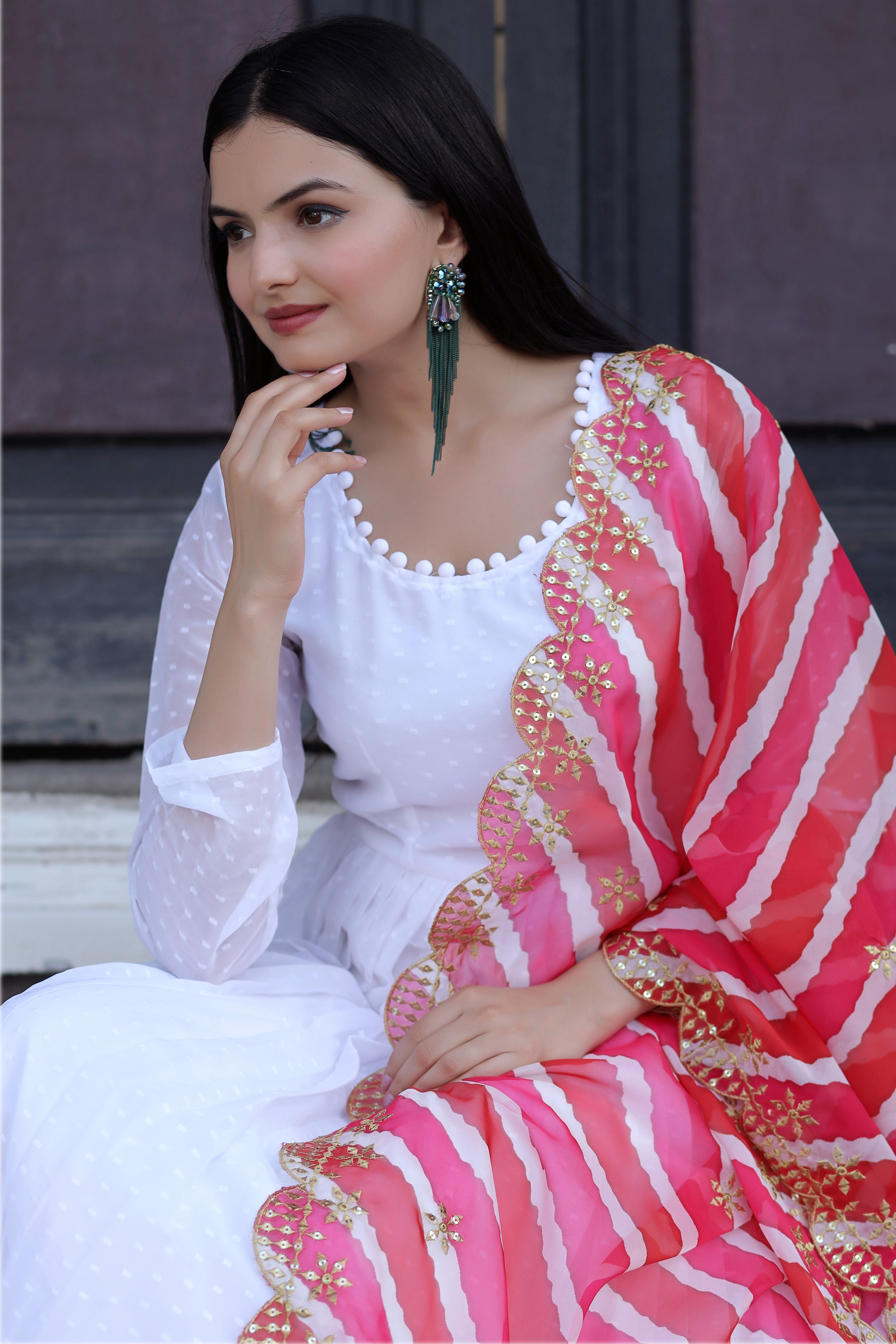 Pink Gown with Soft Organza Kalamkari & Leheriya Printed Dupatta – Elegant Traditional Party Wear