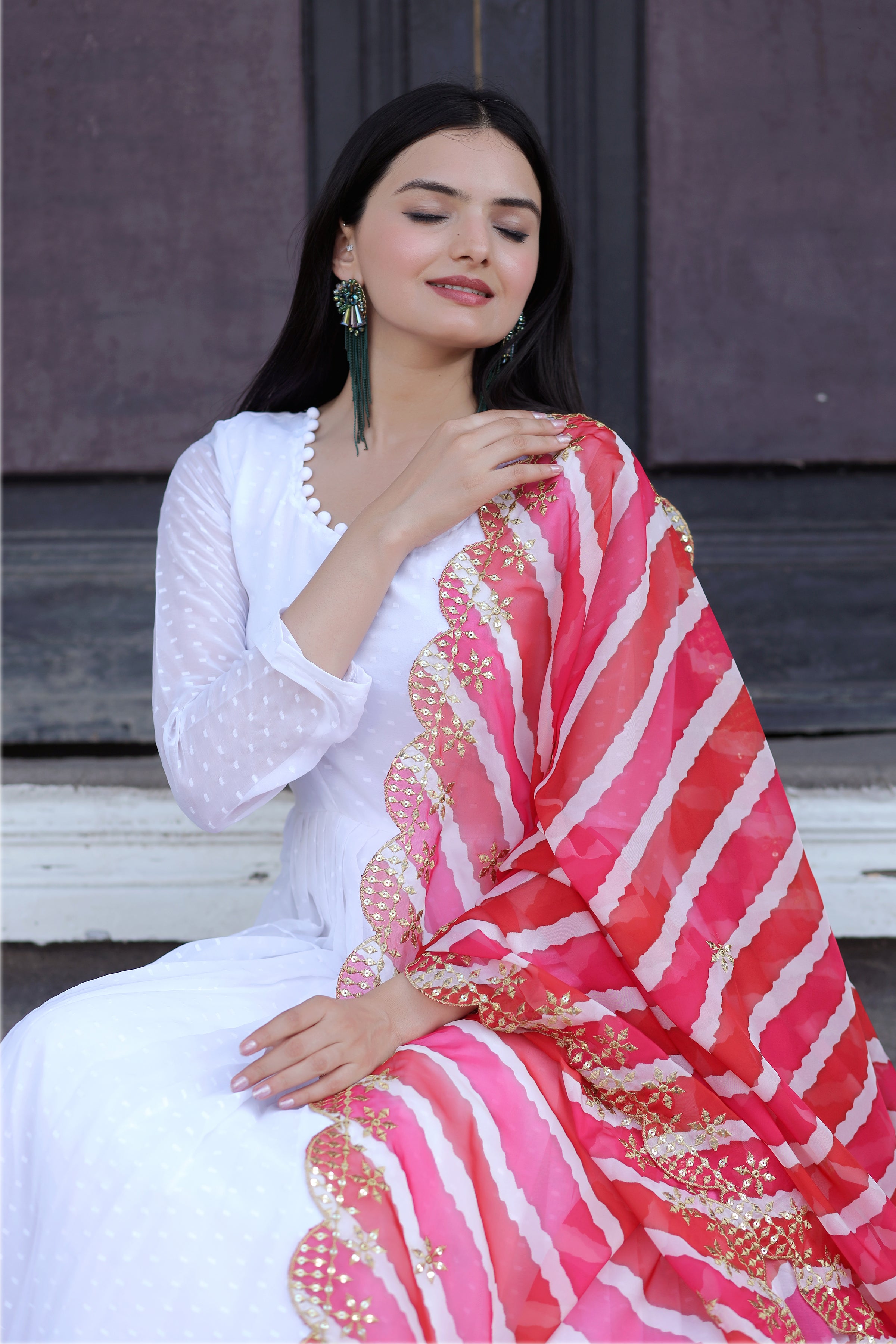 Pink Gown with Soft Organza Kalamkari & Leheriya Printed Dupatta – Elegant Traditional Party Wear