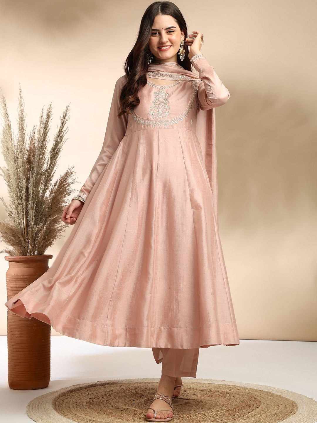 Women's Pink Silk Embroidered Kurta Set with Graceful Dupatta