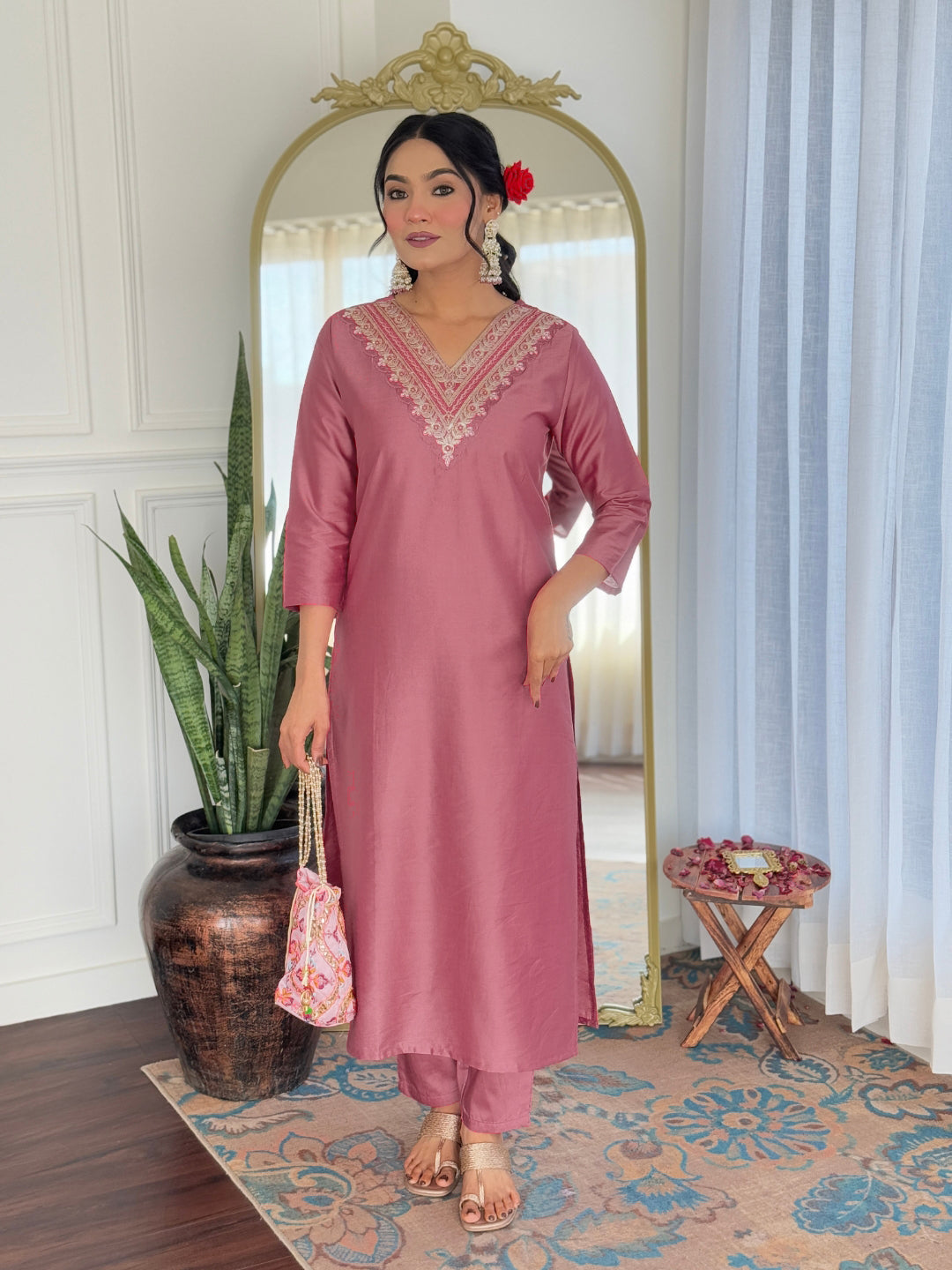Gajri Embroidered Rayon Kurti Set with Taby Dupatta – Sizes S to 2XL