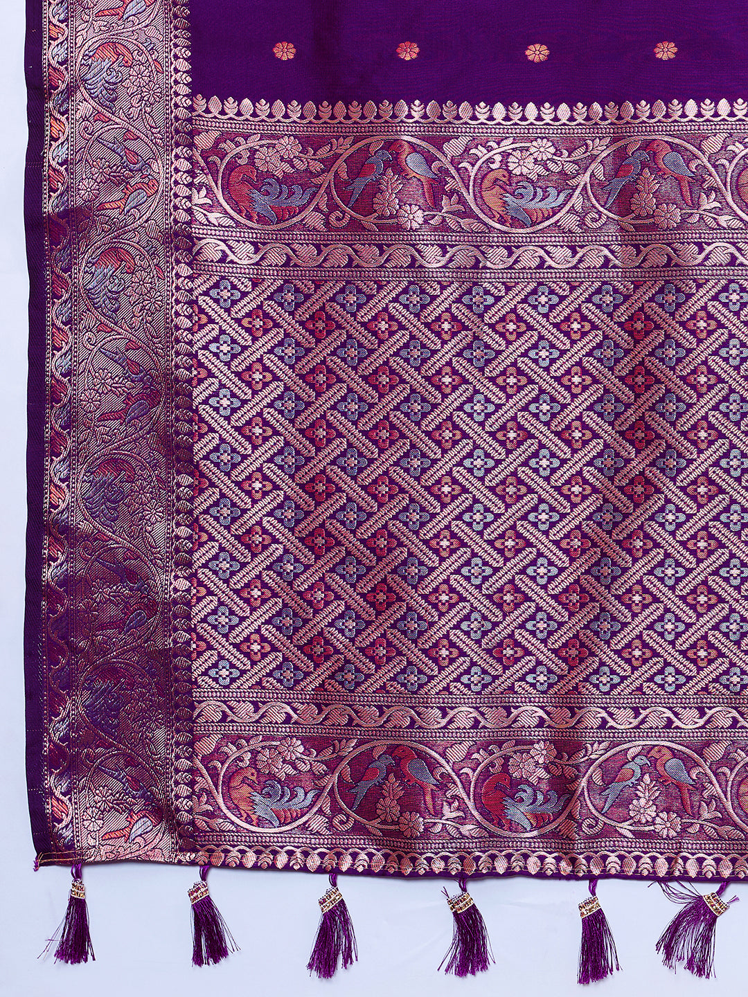 Elegant Dark Purple Pure Jacquard Designer Zari Work Saree Featuring With Traditional Woven Border With Unstiched Blouse Piece