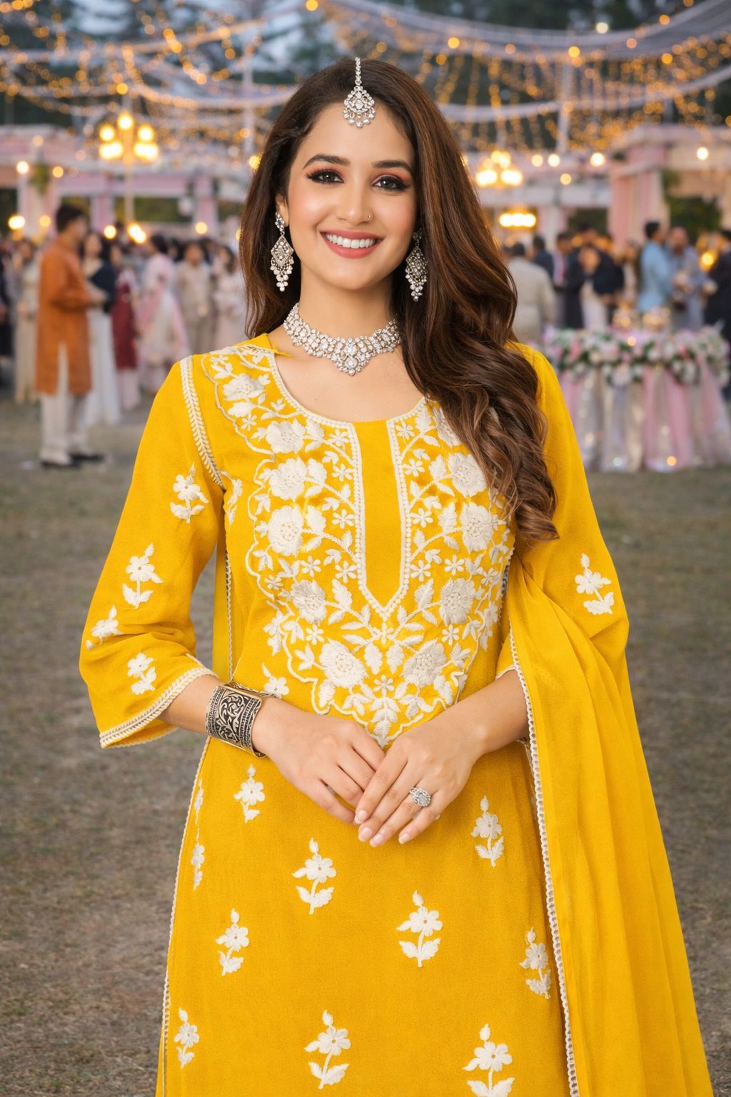 Graceful Ethnic Georgette Yellow Embroidered Kurta Sharara Set With Dupatta