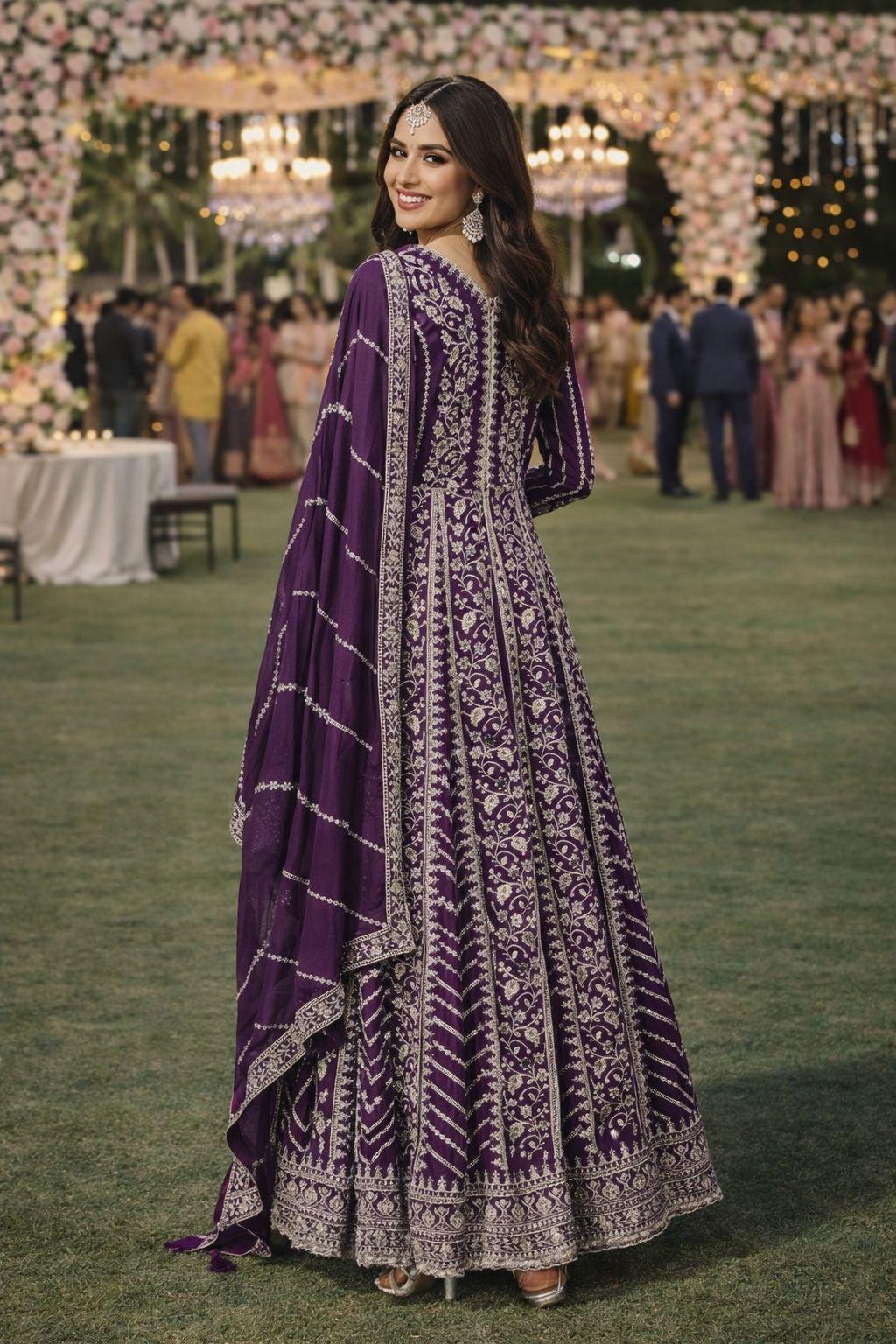 Purple Real Premium Chinon Embroidered Anarkali Gown With Dupatta