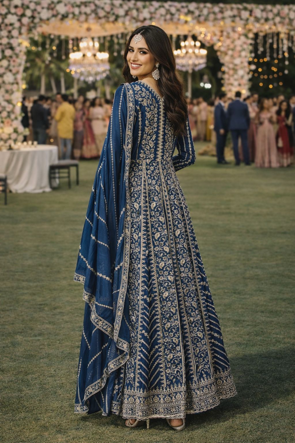 Navy Blue Real Premium Chinon Embroidered Anarkali Gown With Dupatta