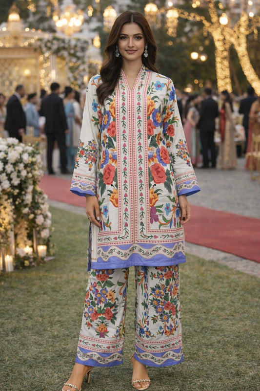 Stylish Multicolor Floral Printed Rayon Kurta Palazzo Set With Dupatta