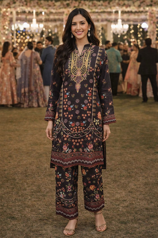 Stylish Coffee Brown Floral Printed Rayon Kurta Palazzo Set With Dupatta