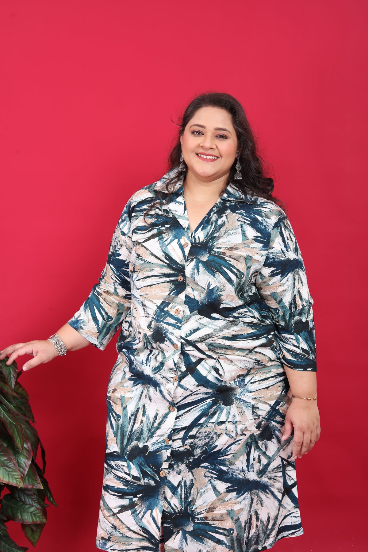 Stylish Plus-Size Blue Rayon Printed Co-Ord Set For Women A Comfortable Straight Fit