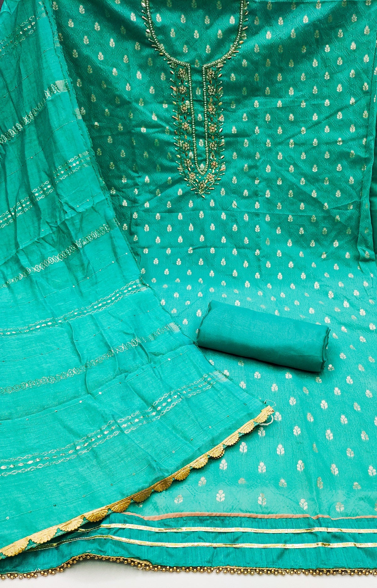 Sea Green Dress Material Set with Dupatta