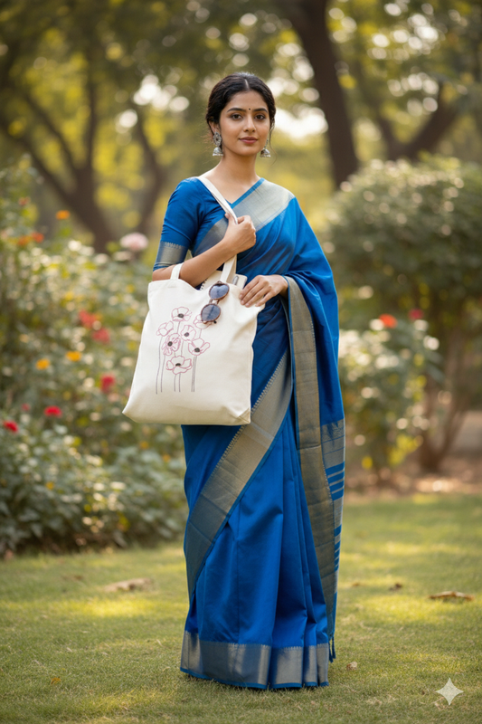 Floral Embroidered Canvas Tote Bag ā Eco Friendly Cotton Shoulder Bag(BD-12)