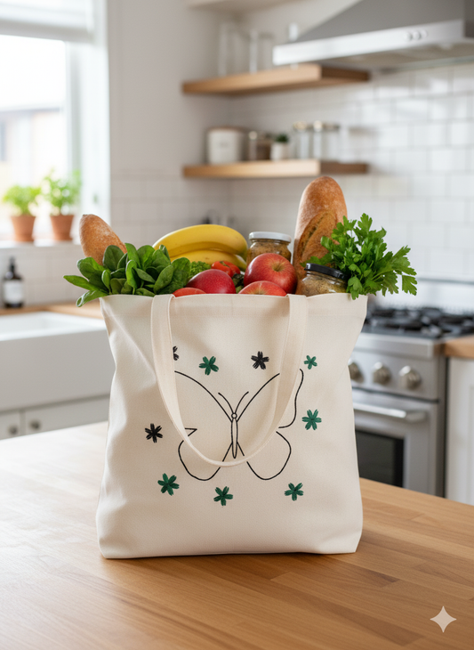 Butterfly Embroidered Cotton Canvas Tote Bag ā Minimal & Eco-Friendly(BD-04)