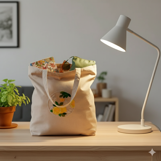 Eco-Friendly Cotton Canvas Tote Bag with Lemon Embroidery(BD-07)