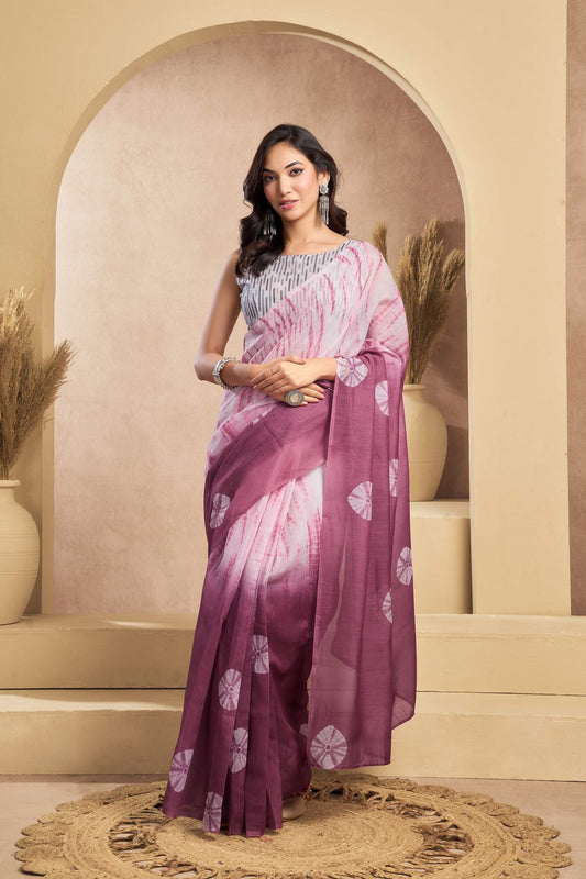 Ready-to-Wear Linen Saree with Zari Border & Printed Design | 1 Minute Saree(HRTWO10)