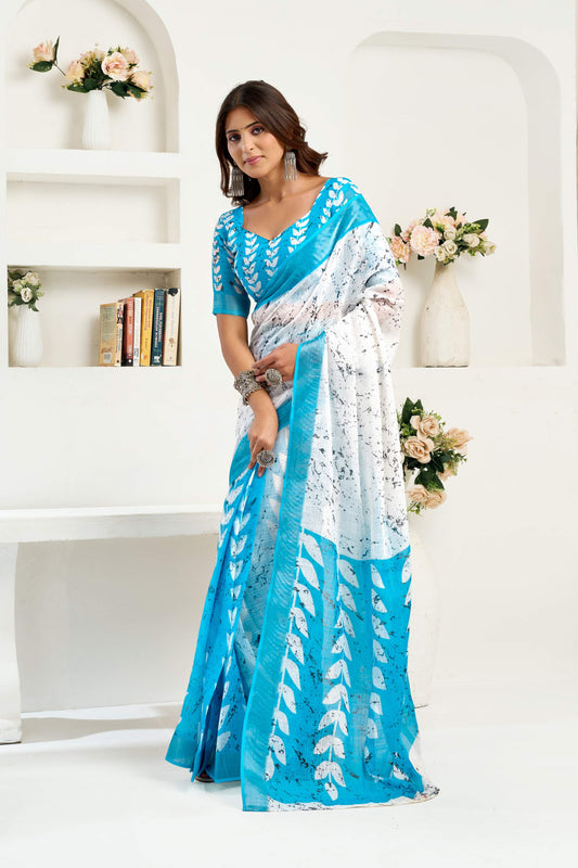 Ready-to-Wear Linen Saree with Zari Border & Printed Design | 1 Minute Saree(HRTW58)