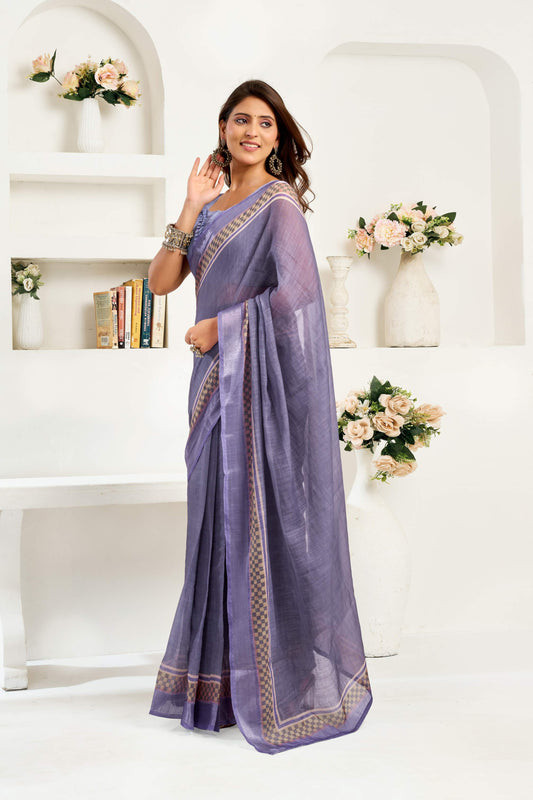 Ready-to-Wear Linen Saree with Zari Border & Printed Design | 1 Minute Saree(HRTW71