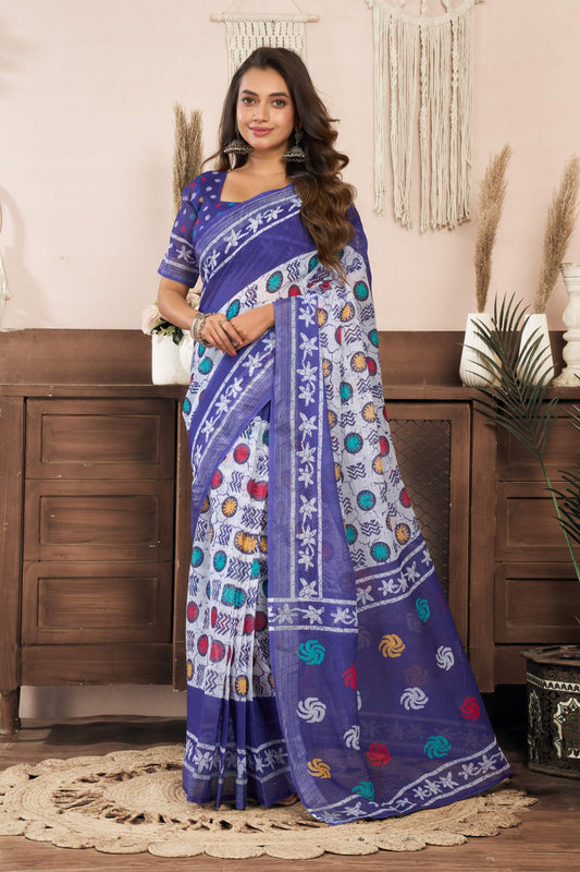 Ready-to-Wear Linen Saree with Zari Border & Printed Design | 1 Minute Saree(HRTW86