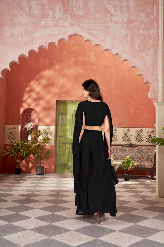 Black Womenās Crop Top & Palazzo Set ā Stylish Ethnic & Festive Wear