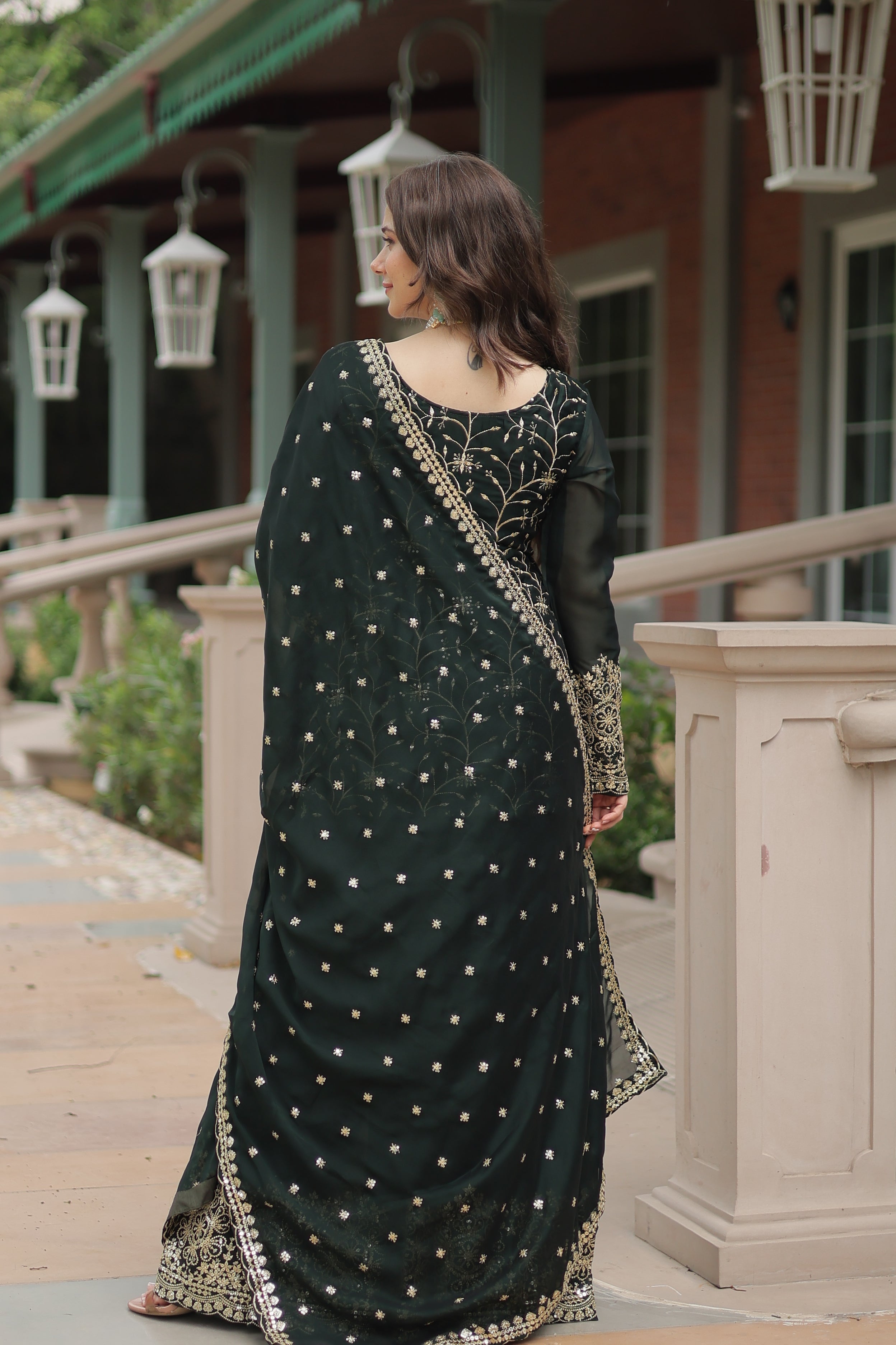 Women’s Green Silk Salwar Suit – Elegant Designer Wear with Embroidered Detailing