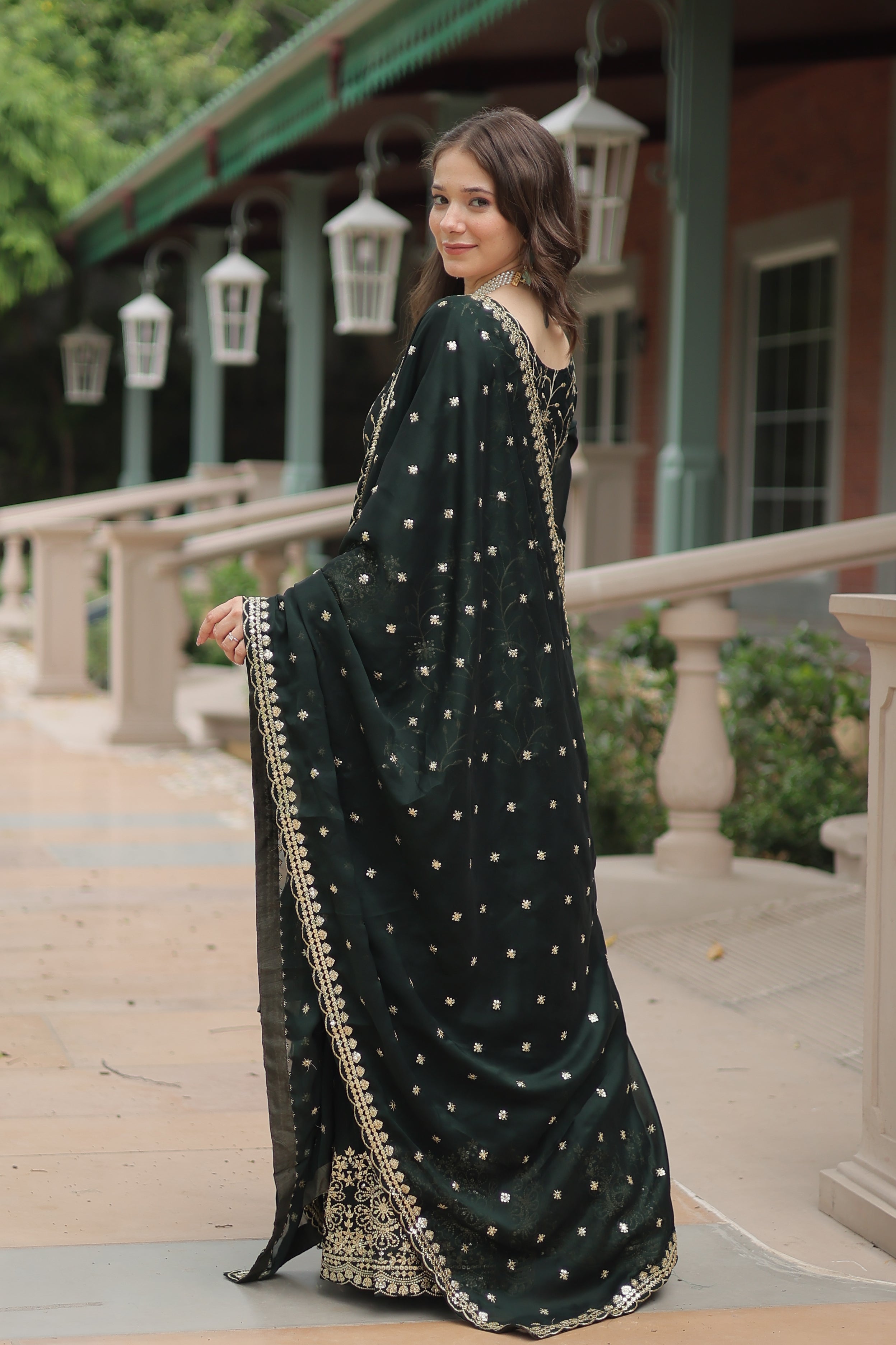 Women’s Green Silk Salwar Suit – Elegant Designer Wear with Embroidered Detailing