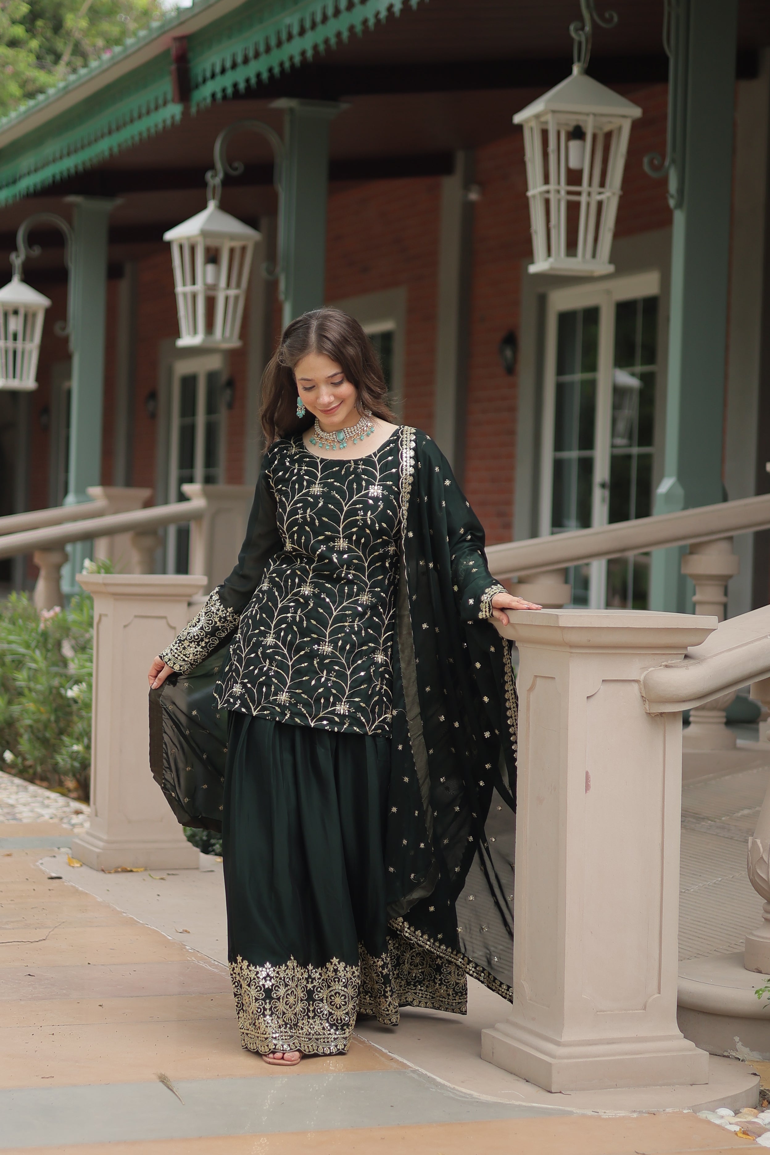 Women’s Green Silk Salwar Suit – Elegant Designer Wear with Embroidered Detailing