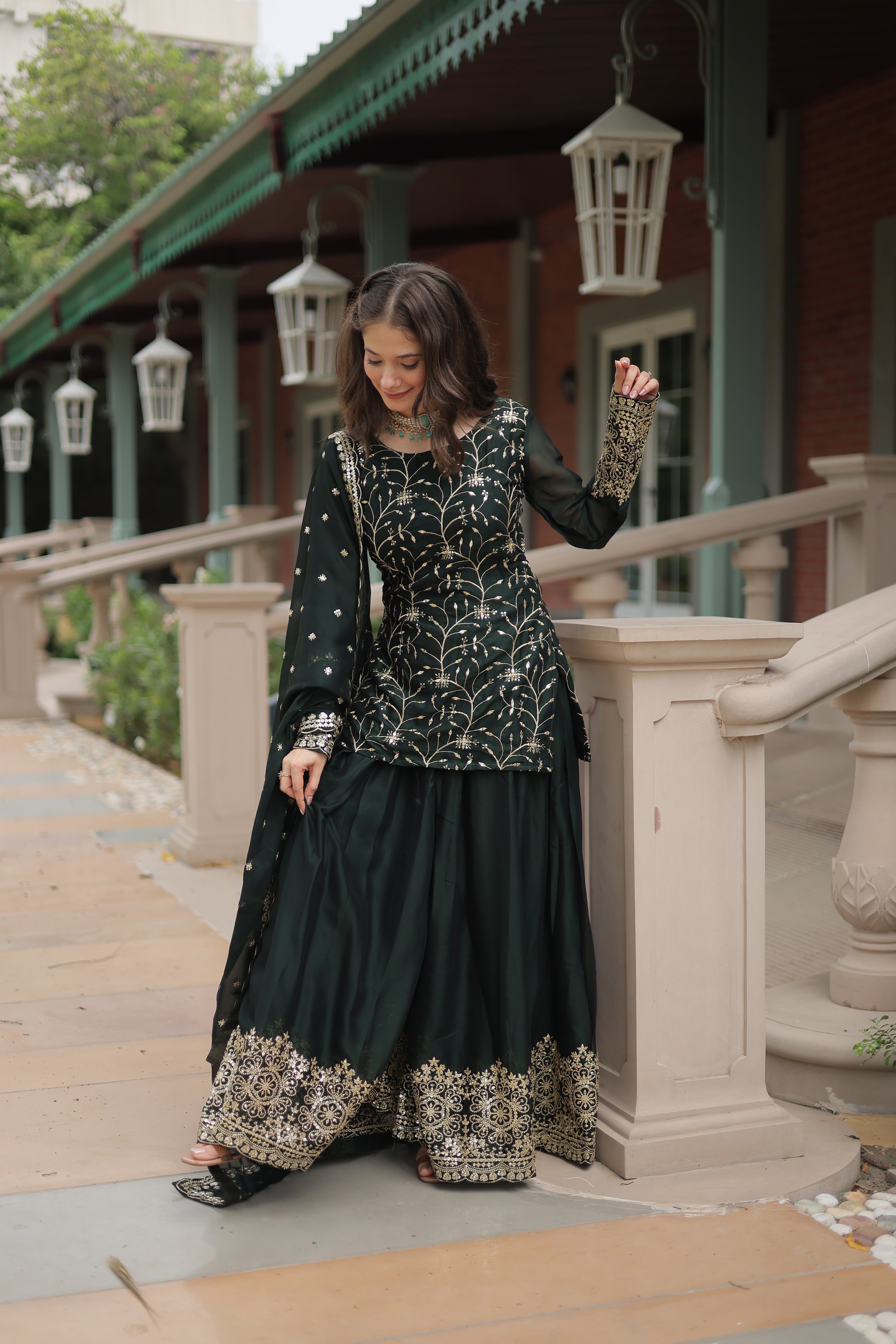 Women’s Green Silk Salwar Suit – Elegant Designer Wear with Embroidered Detailing