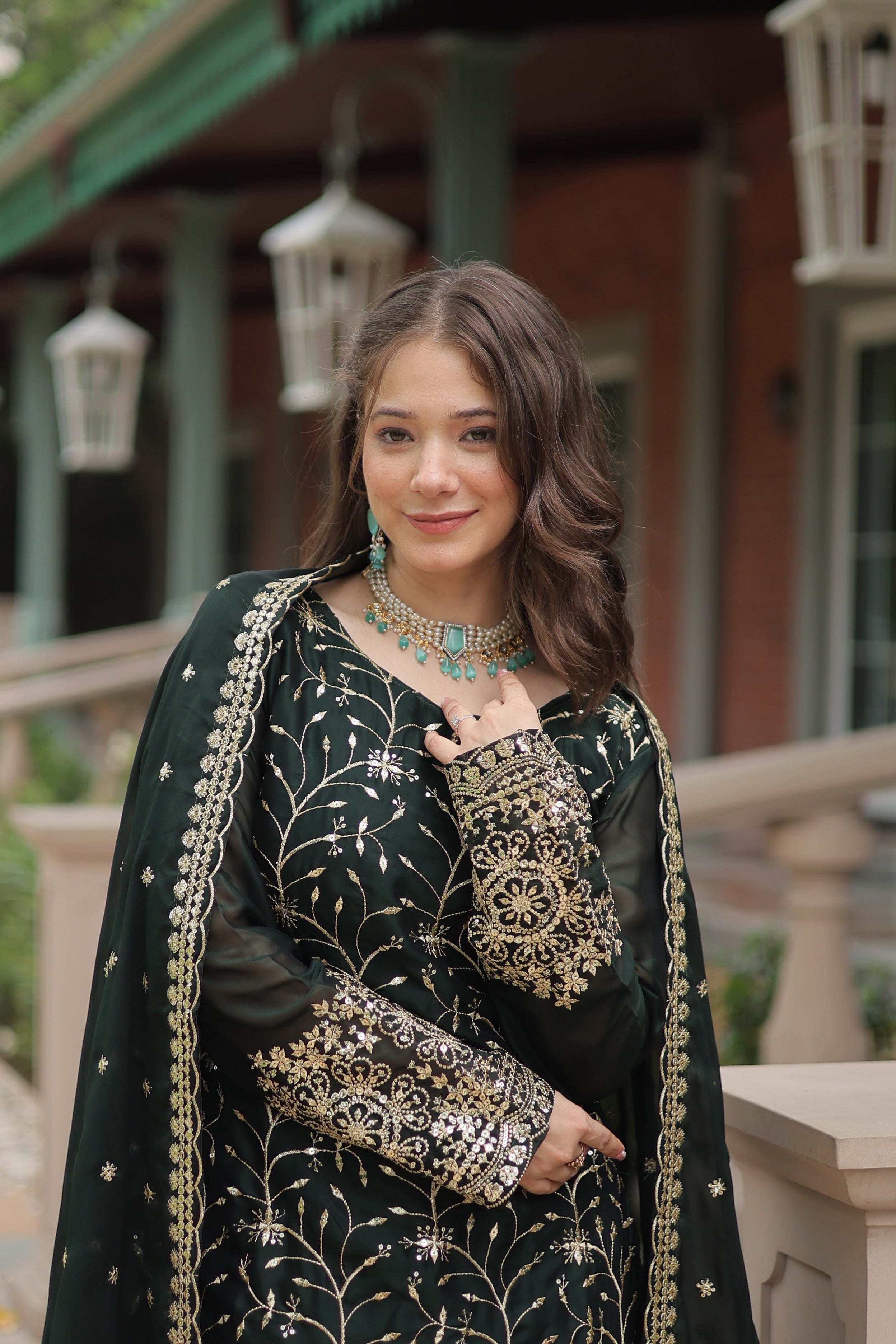 Women’s Green Silk Salwar Suit – Elegant Designer Wear with Embroidered Detailing