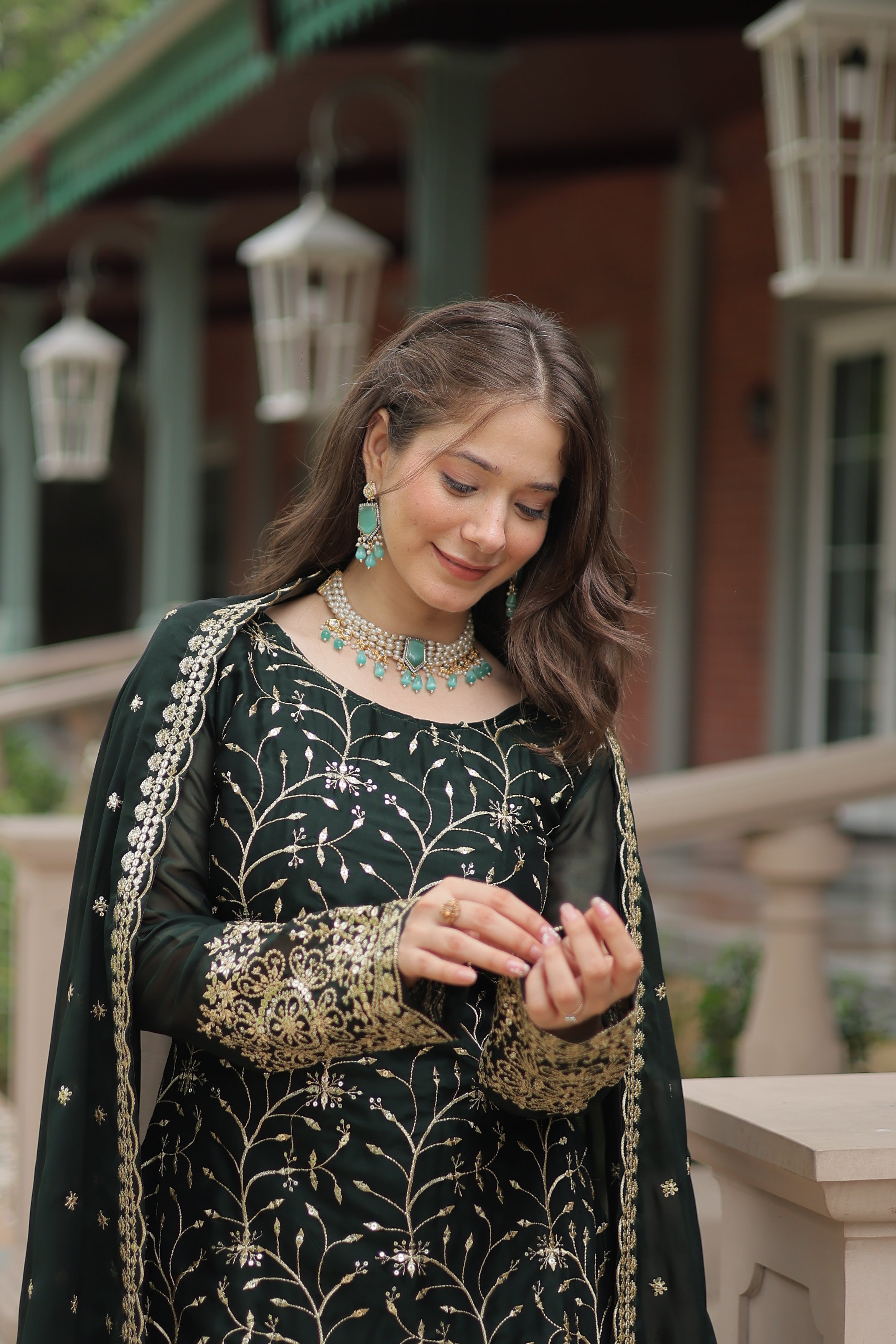 Women’s Green Silk Salwar Suit – Elegant Designer Wear with Embroidered Detailing