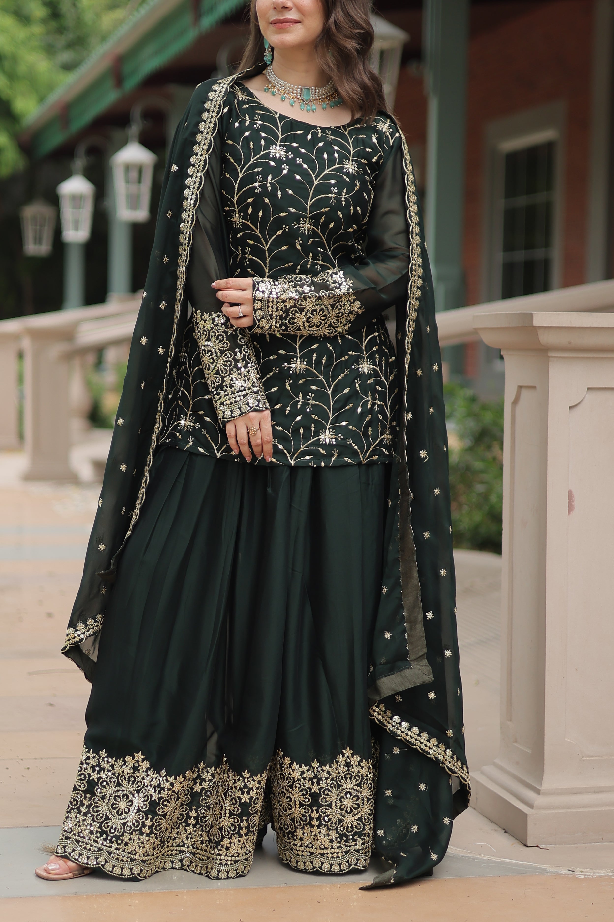 Women’s Green Silk Salwar Suit – Elegant Designer Wear with Embroidered Detailing