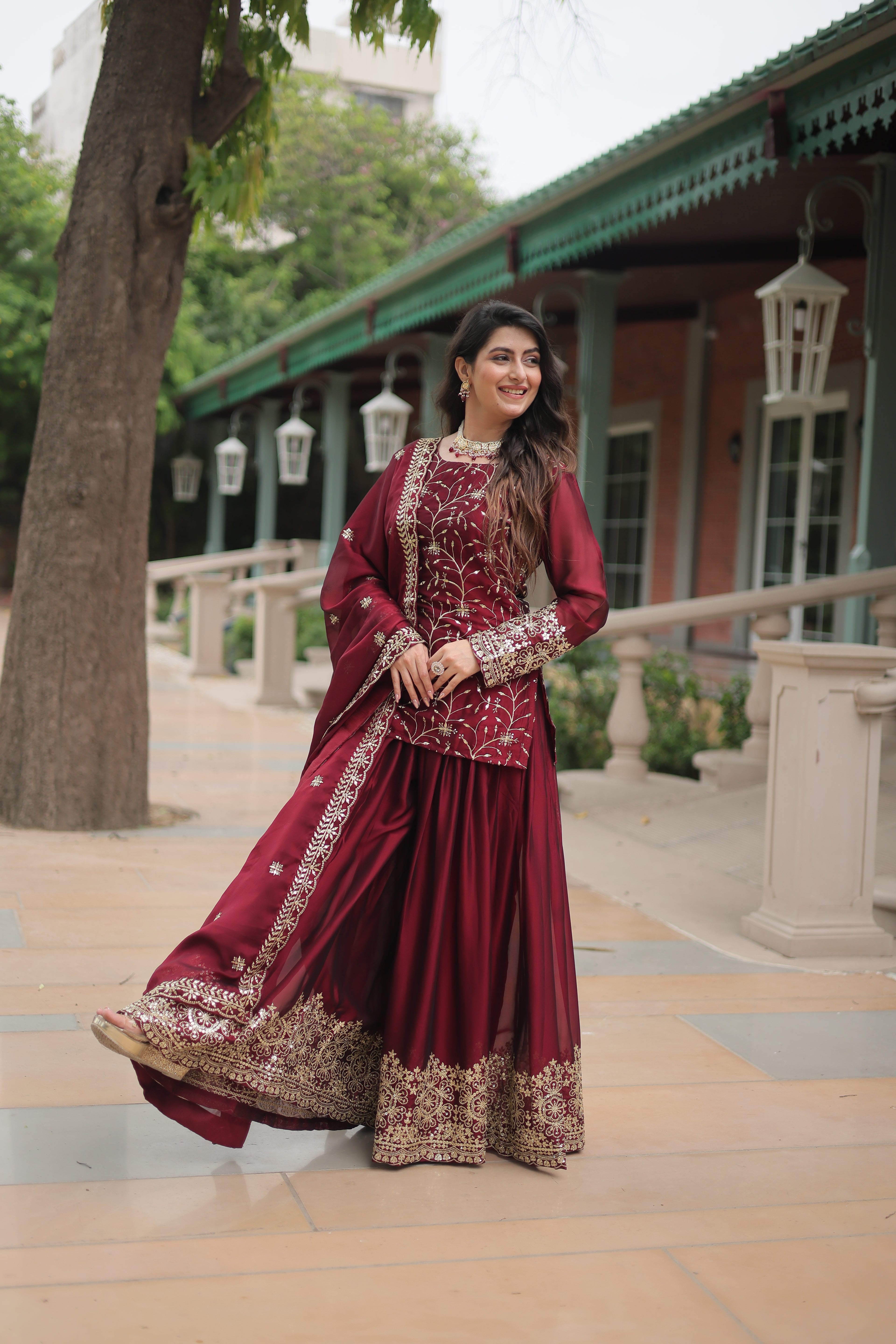 Women’s Maroon Silk Salwar Suit – Elegant Designer Wear with Embroidered Detailing