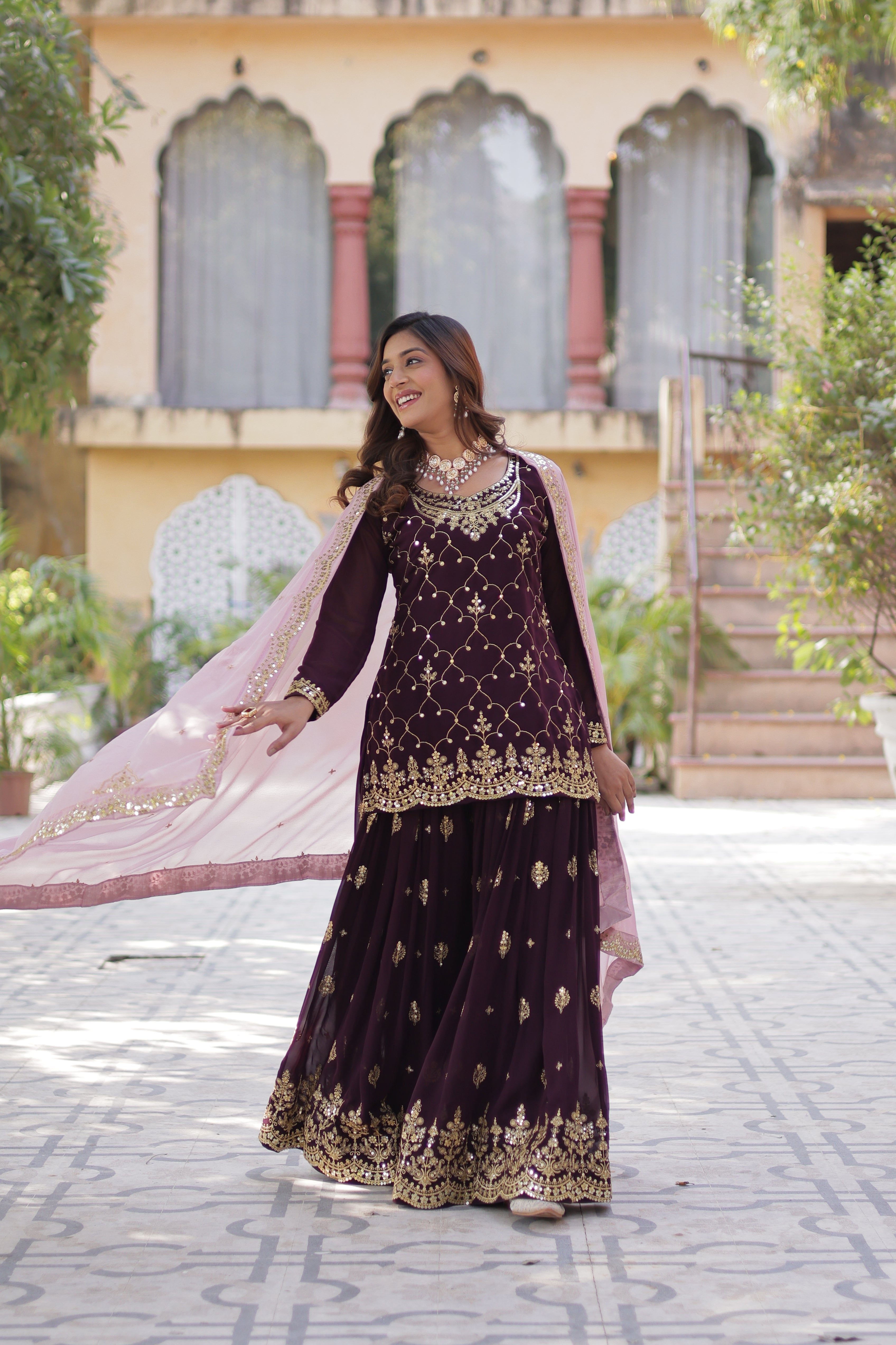 Women’s Wine Georgette Salwar Suit – Stylish & Comfortable Ethnic Wear