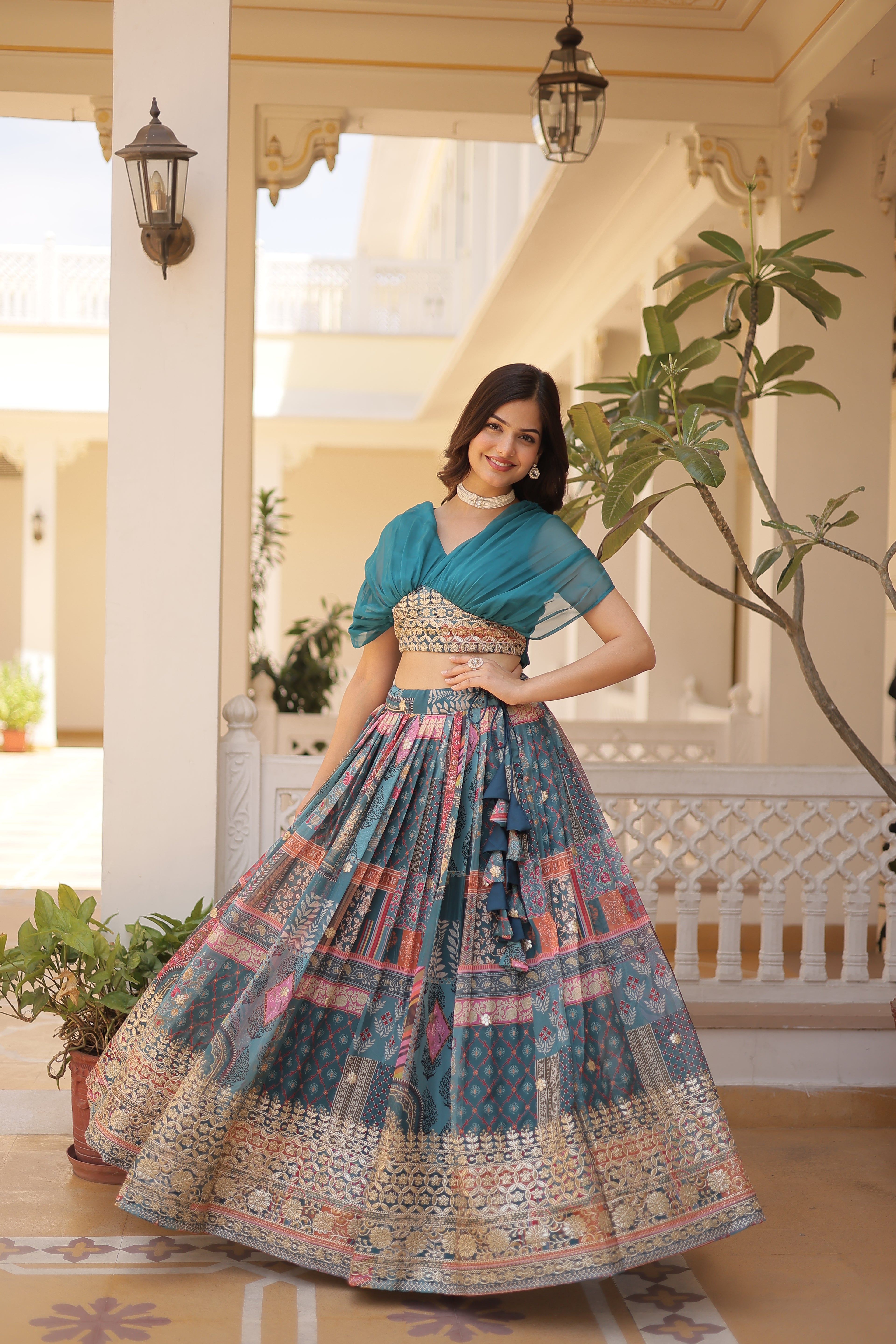 Women’s Rama Silk Lehenga Choli– Elegant Designer Party Wear (User Can Alter From 38''-44'')