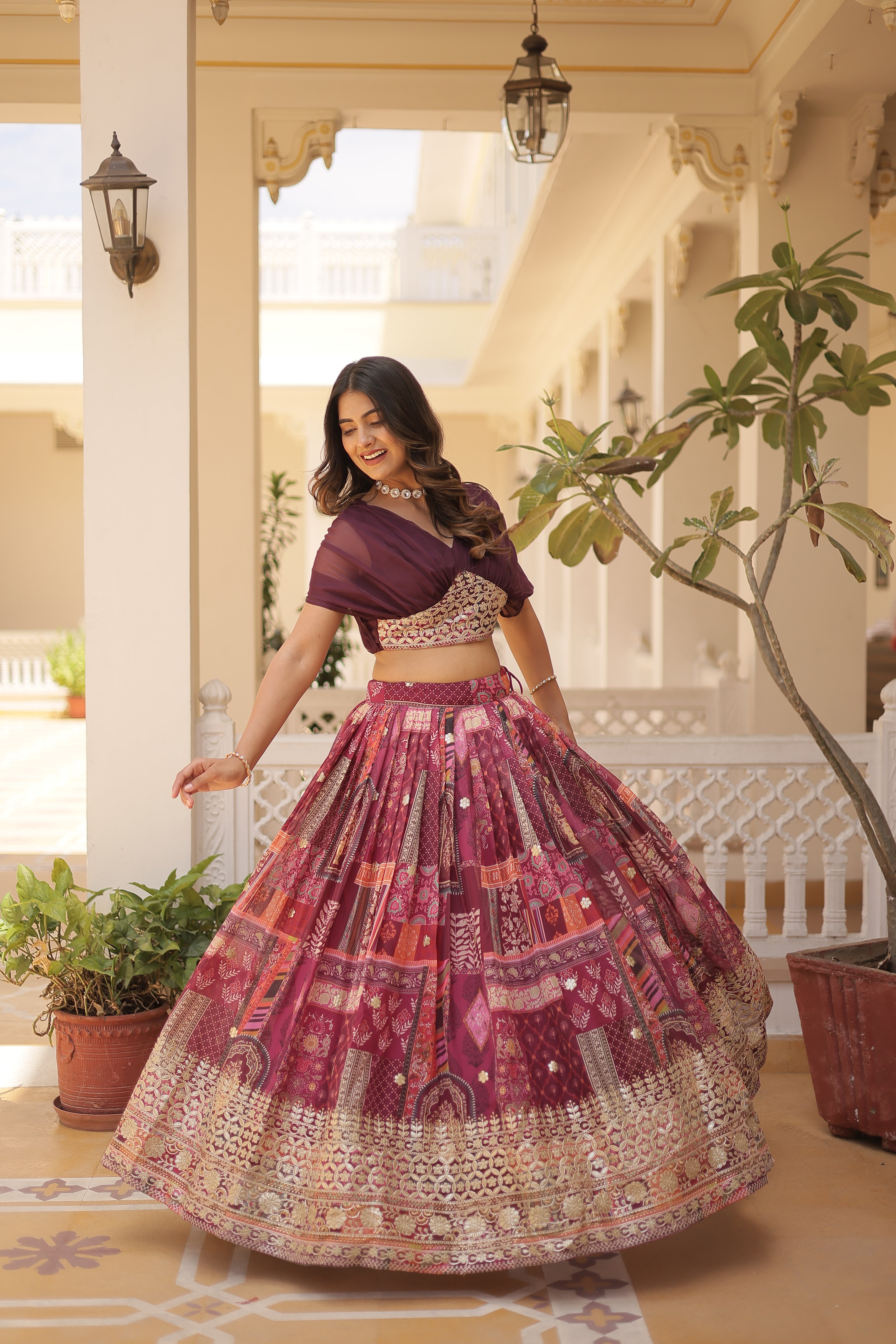 Women’s Wine Silk Lehenga Choli– Elegant Designer Party Wear (User Can Alter From 38''-44'')