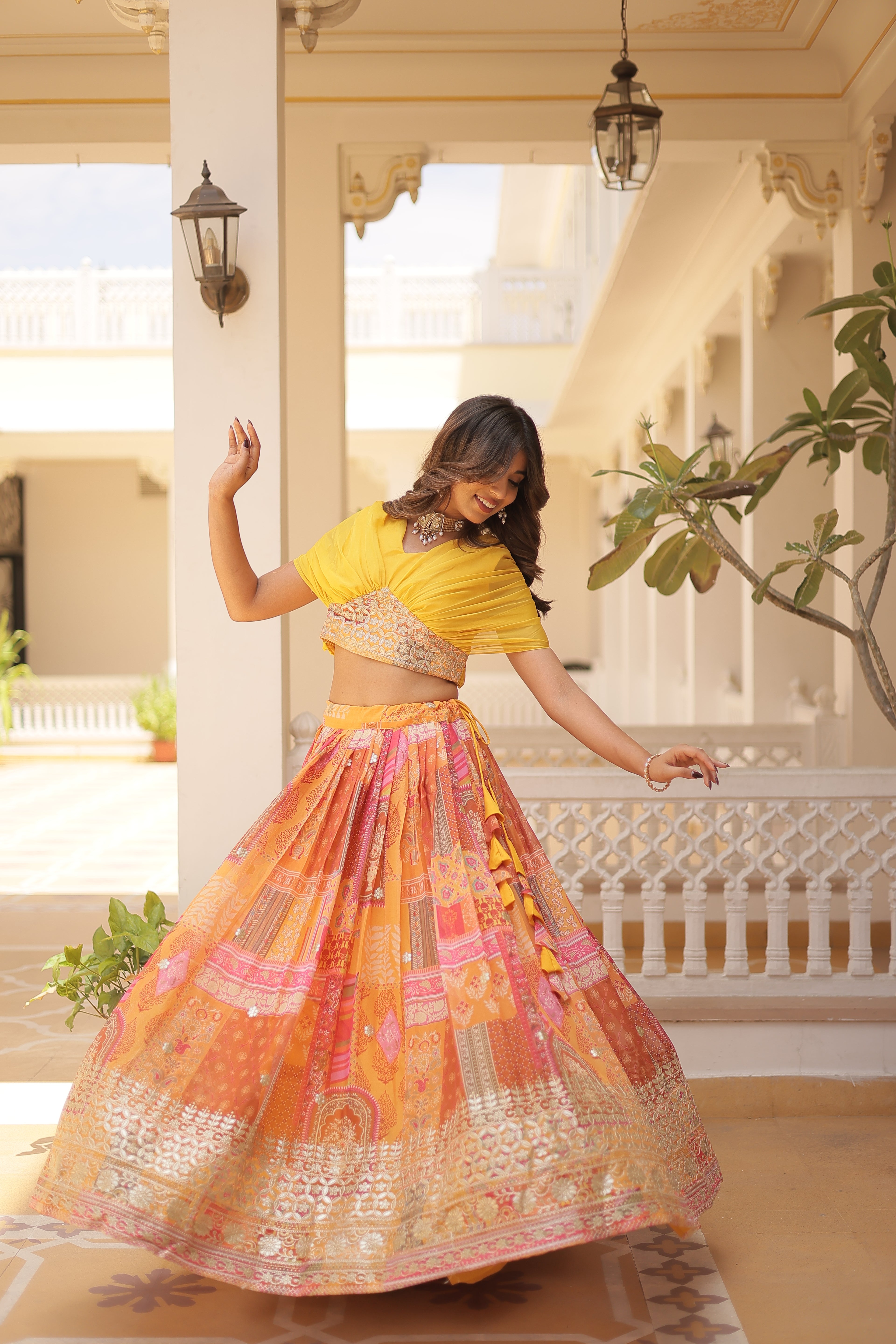 Women’s Yellow Silk Lehenga Choli– Elegant Designer Party Wear (User Can Alter From 38''-44'')