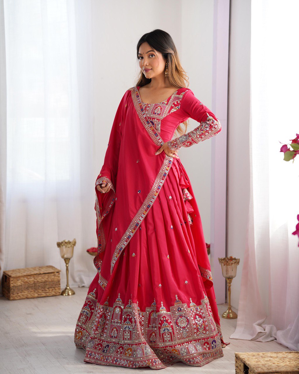 Maroon Semi-Stitched Natural Silk Embroidered Lehenga Choli Set – A Perfect Blend of Tradition, Elegance & Timeless Craftsmanship