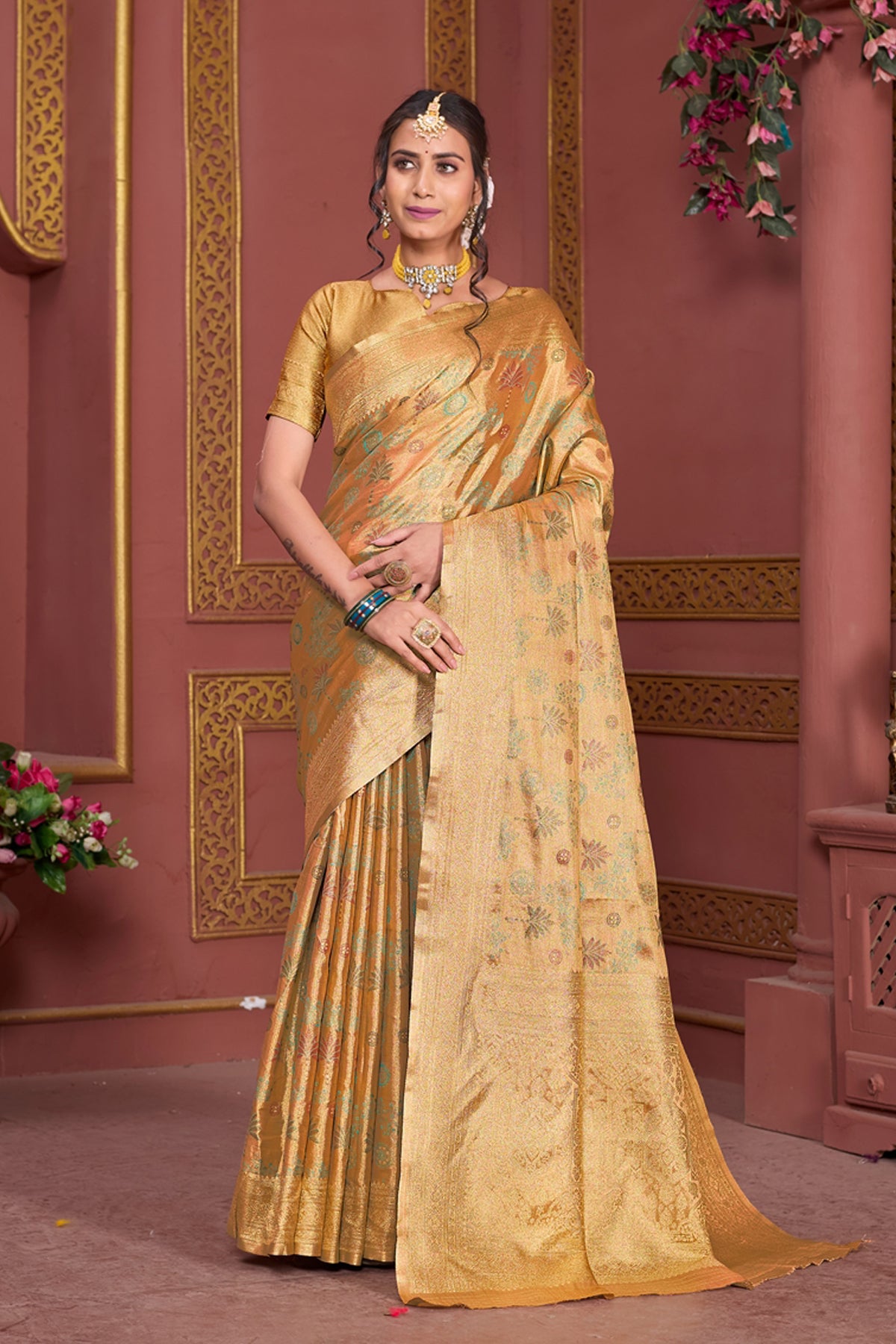 Gold Art Silk Saree for Women – Elegant Ethnic Wear