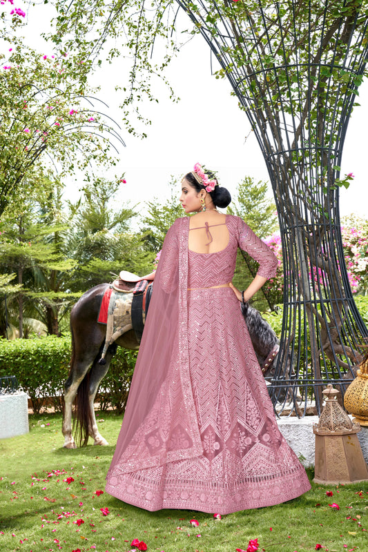 Pink Net Lehenga Choli – Stylish Traditional Outfit for Weddings & Parties Semi-Stitched