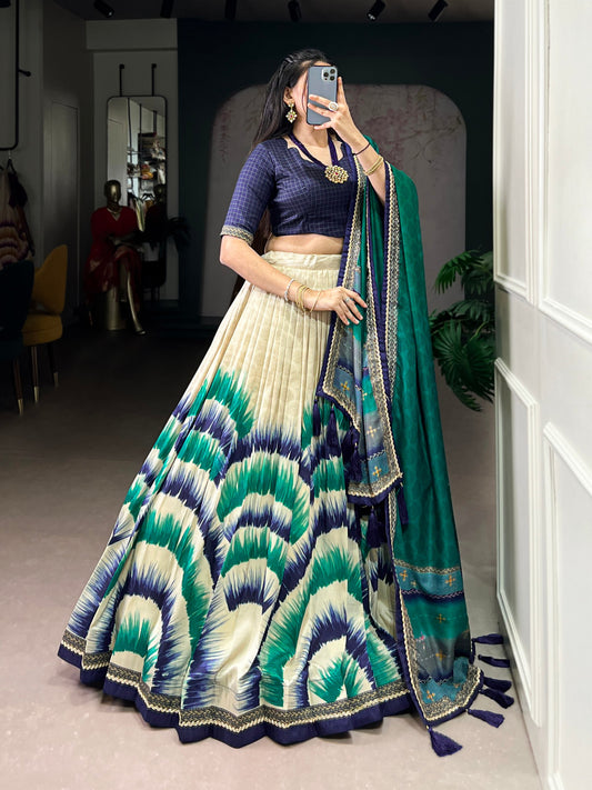 Tasar Silk Luxury: Handcrafted Tie-Dye Lehenga for Royal Occasions(Navy)