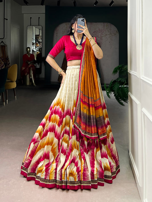 Tasar Silk Luxury: Handcrafted Tie-Dye Lehenga for Royal Occasions(Red)