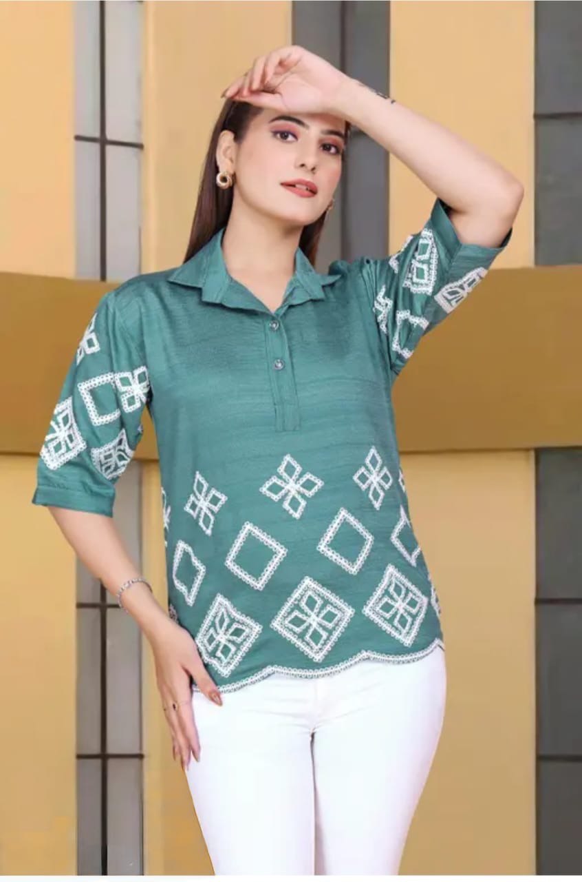 Women’s Embroidered Cotton Top | Casual Stylish Half Sleeve Shirt | S–XXL | Premium Quality