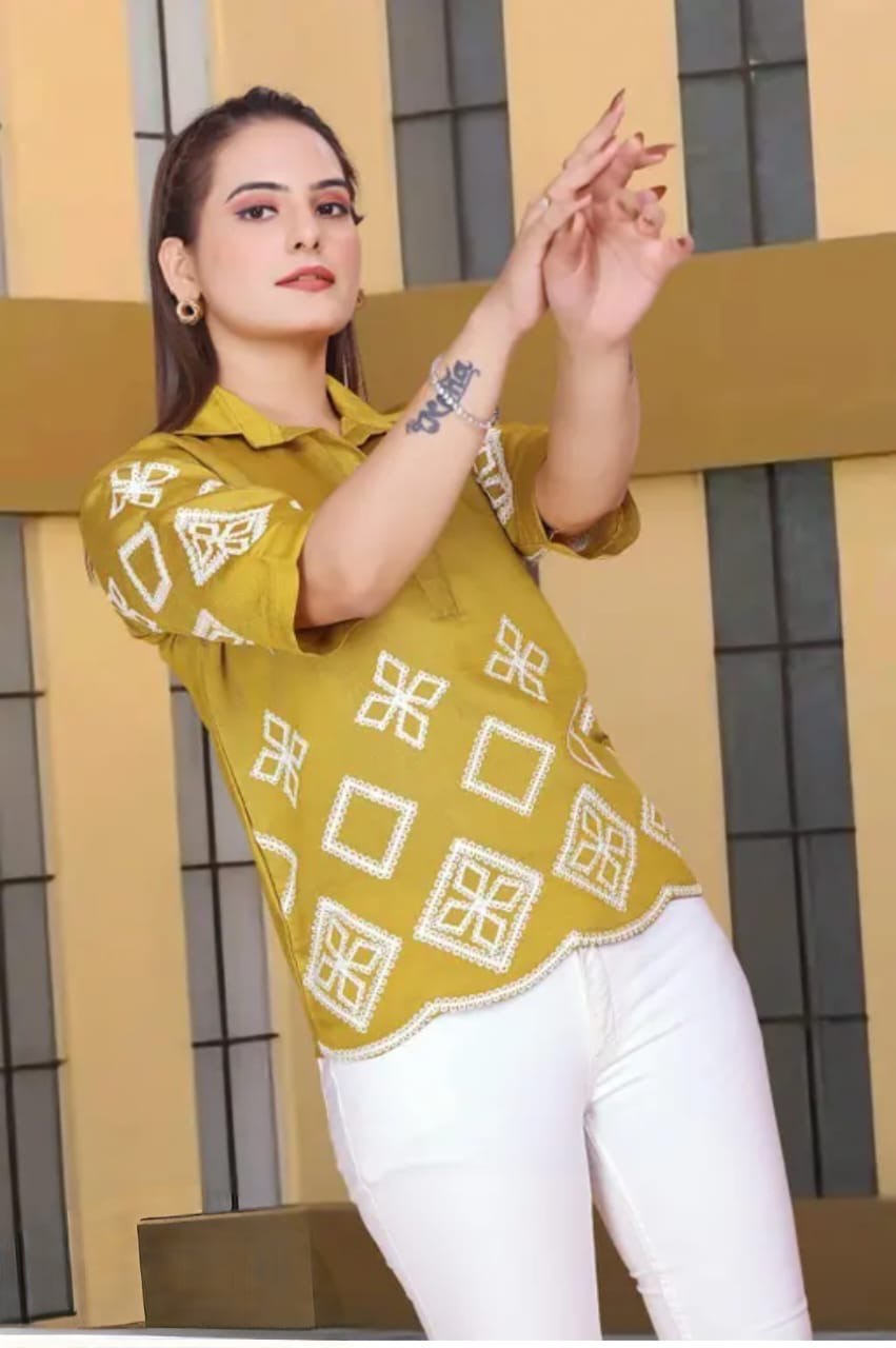 Women’s Embroidered Cotton Top | Casual Stylish Half Sleeve Shirt | S–XXL | Premium Quality