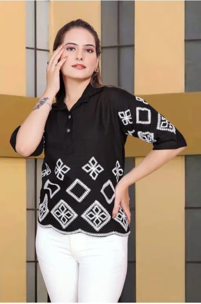 Women’s Embroidered Cotton Top | Casual Stylish Half Sleeve Shirt | S–XXL | Premium Quality