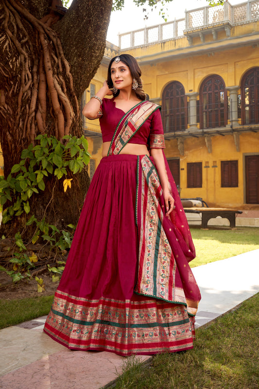 Maroon Premium Paithani Silk-Look Chanderi Lehenga Set ā Traditional Indian Ethnic Wear