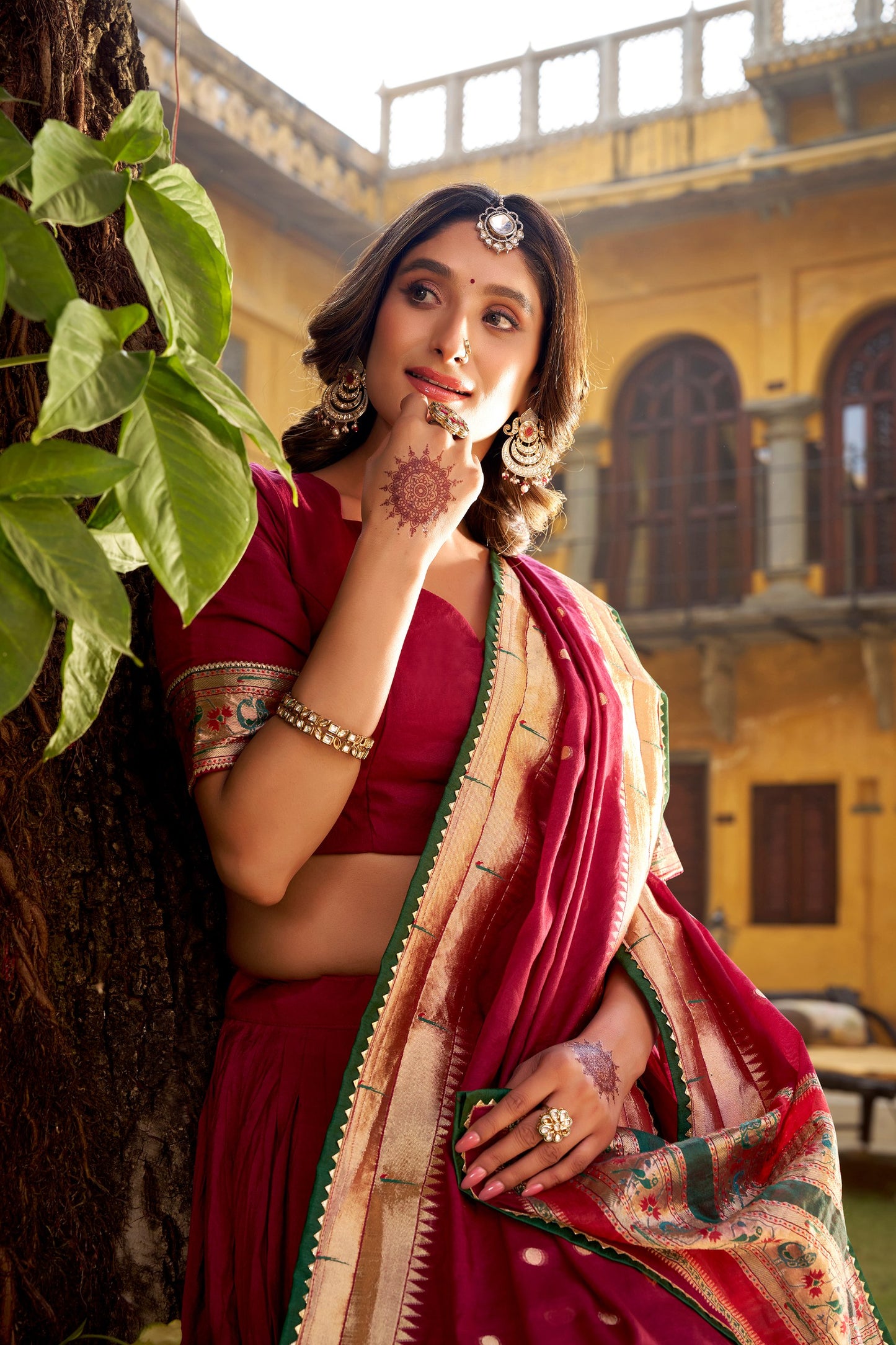 Maroon Premium Paithani Silk-Look Chanderi Lehenga Set – Traditional Indian Ethnic Wear