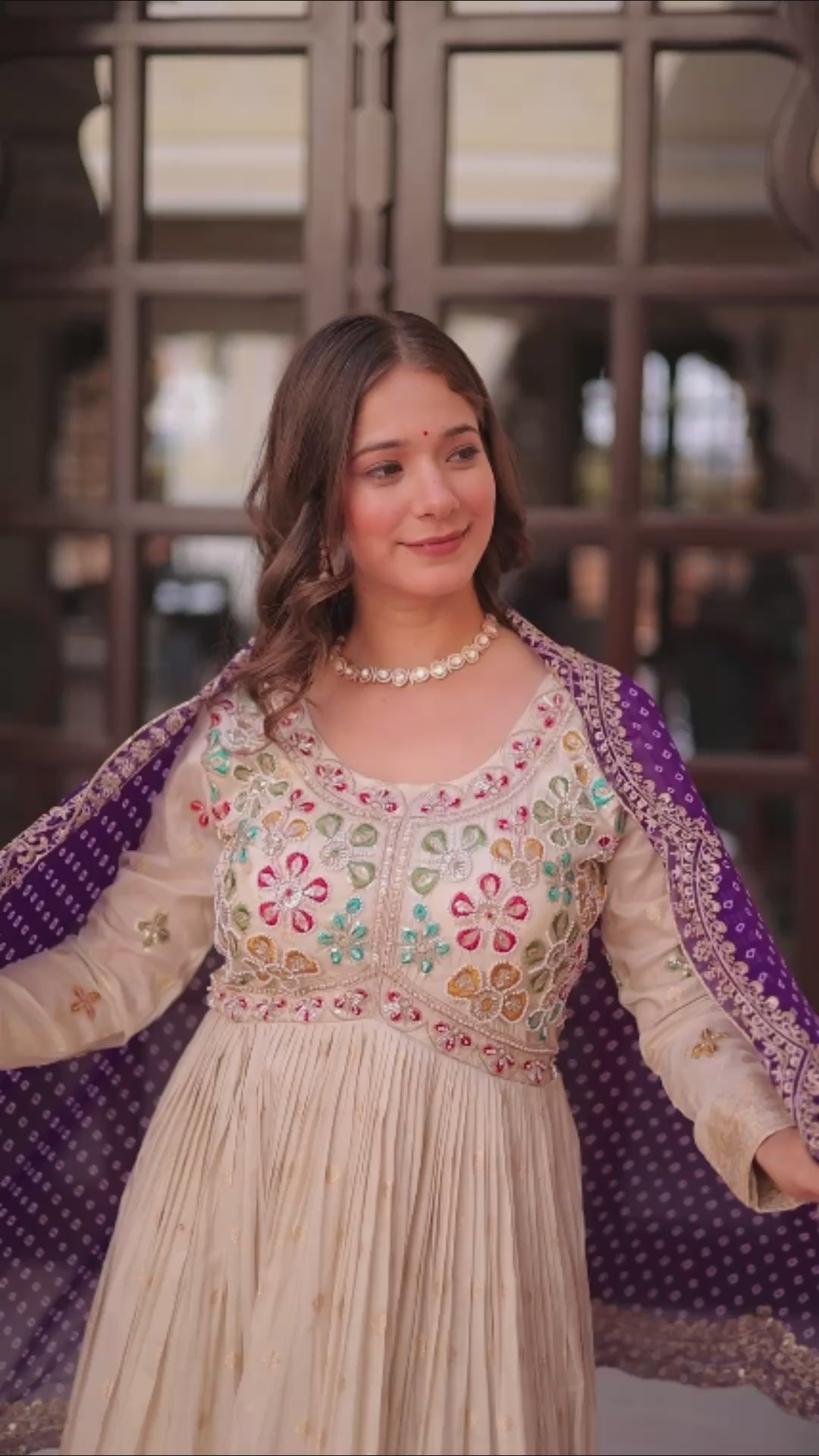 Cosmos Jacquard Red Gown with Pearl Embroidery & Bandhani Dupatta | Full Stitched | Canvas Finish