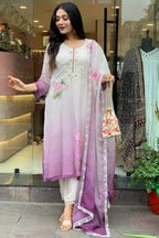 Women’s Lavender Pure Organza Tabby Suit with Sequin & Coding Embroidery Work