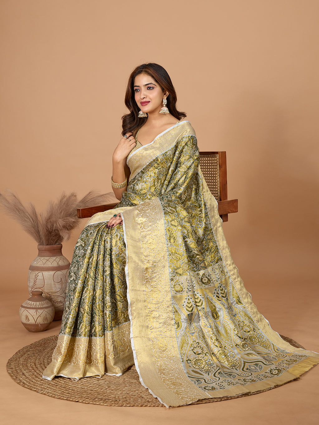 Elegance Redefined: Semi Silk Gold Green  Sarees in Vibrant Shades with Rich Zari Weave