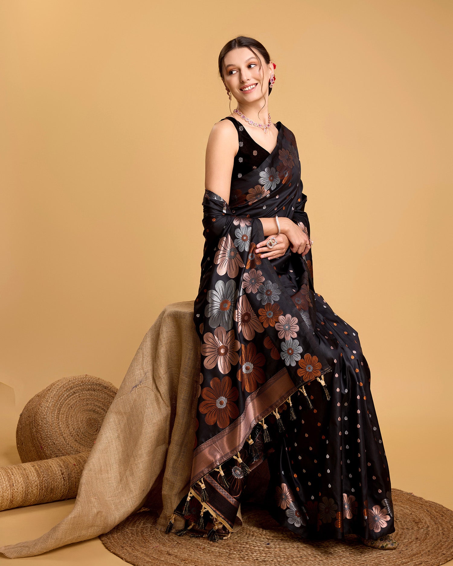 Black Pure Jacquard Fabric with Sona Chandi Zari – Perfect for Bridal & Festive Ensembles