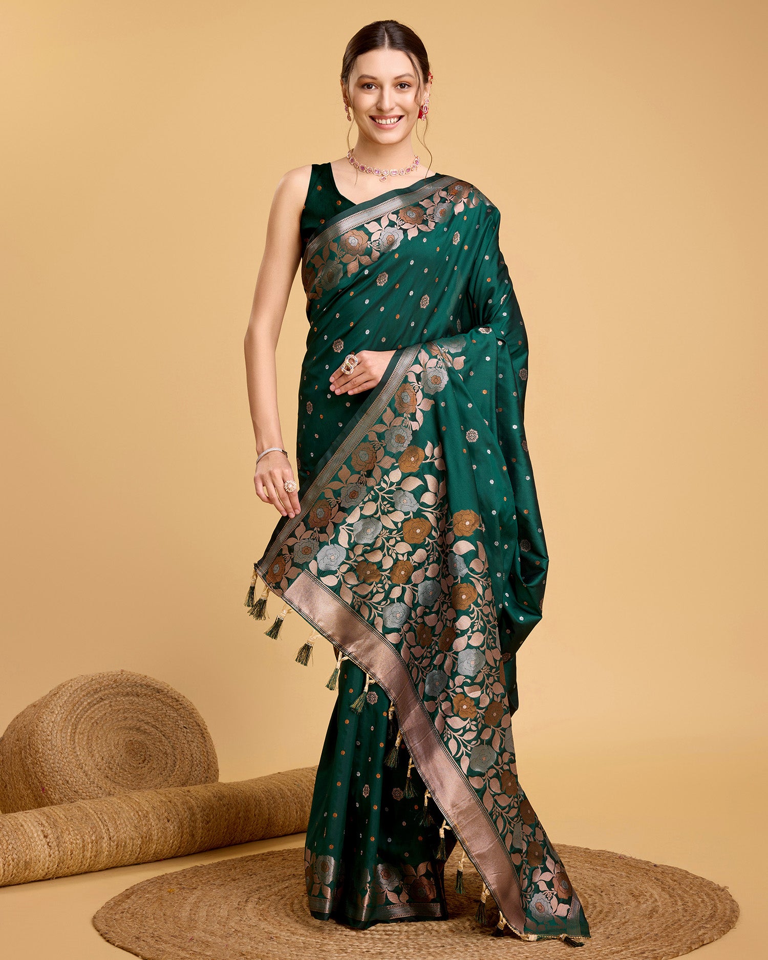 Green Pure Jacquard Fabric with Sona Chandi Zari – Perfect for Bridal & Festive Ensembles