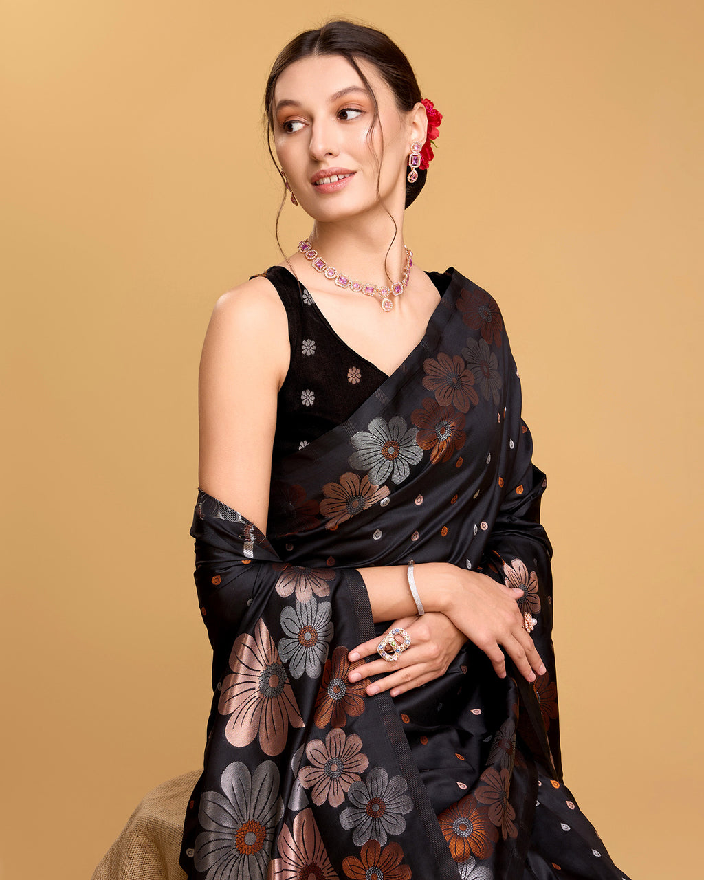 Black Pure Jacquard Fabric with Sona Chandi Zari – Perfect for Bridal & Festive Ensembles