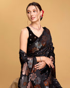 Black Pure Jacquard Fabric with Sona Chandi Zari – Perfect for Bridal & Festive Ensembles