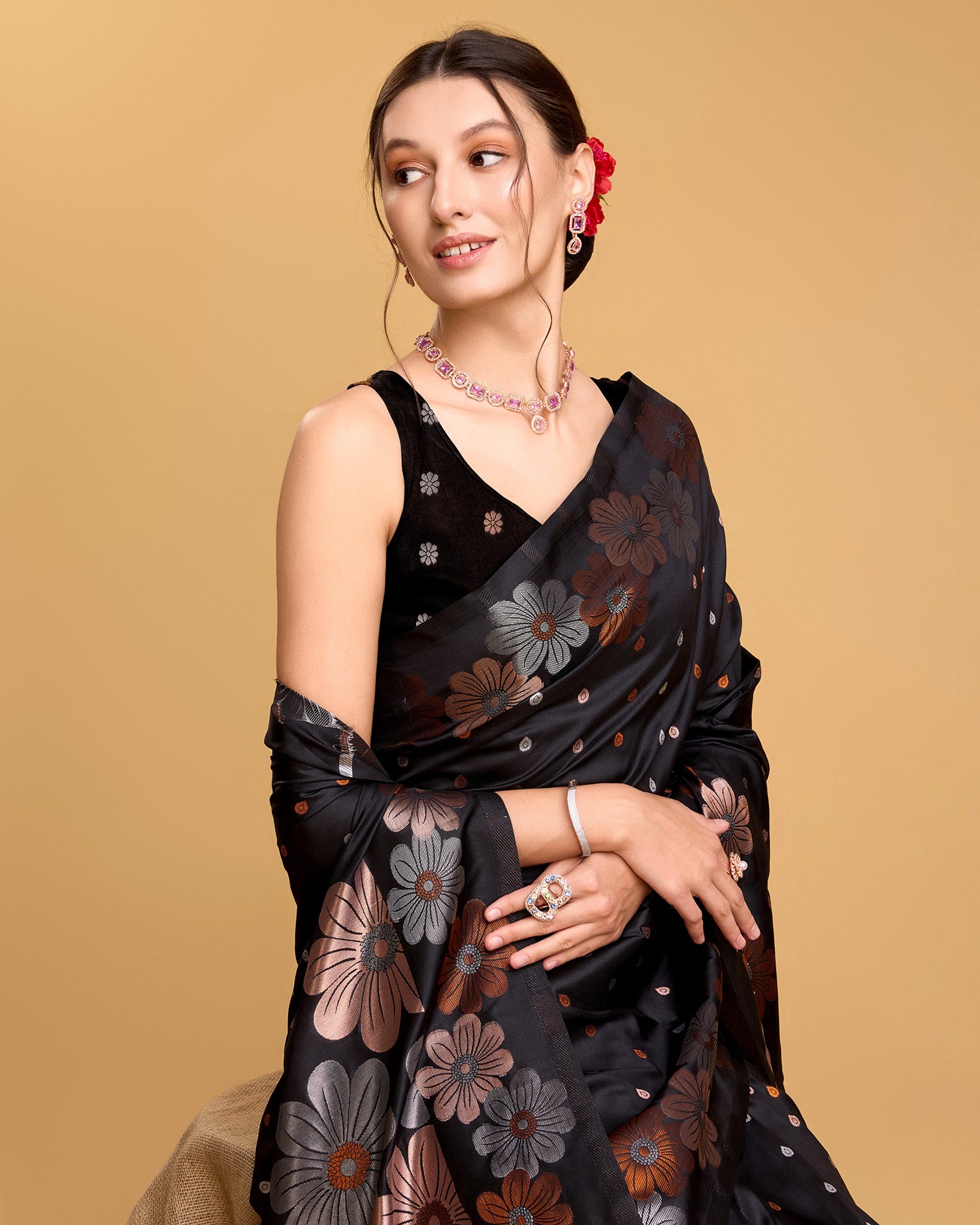 Black Pure Jacquard Fabric with Sona Chandi Zari – Perfect for Bridal & Festive Ensembles
